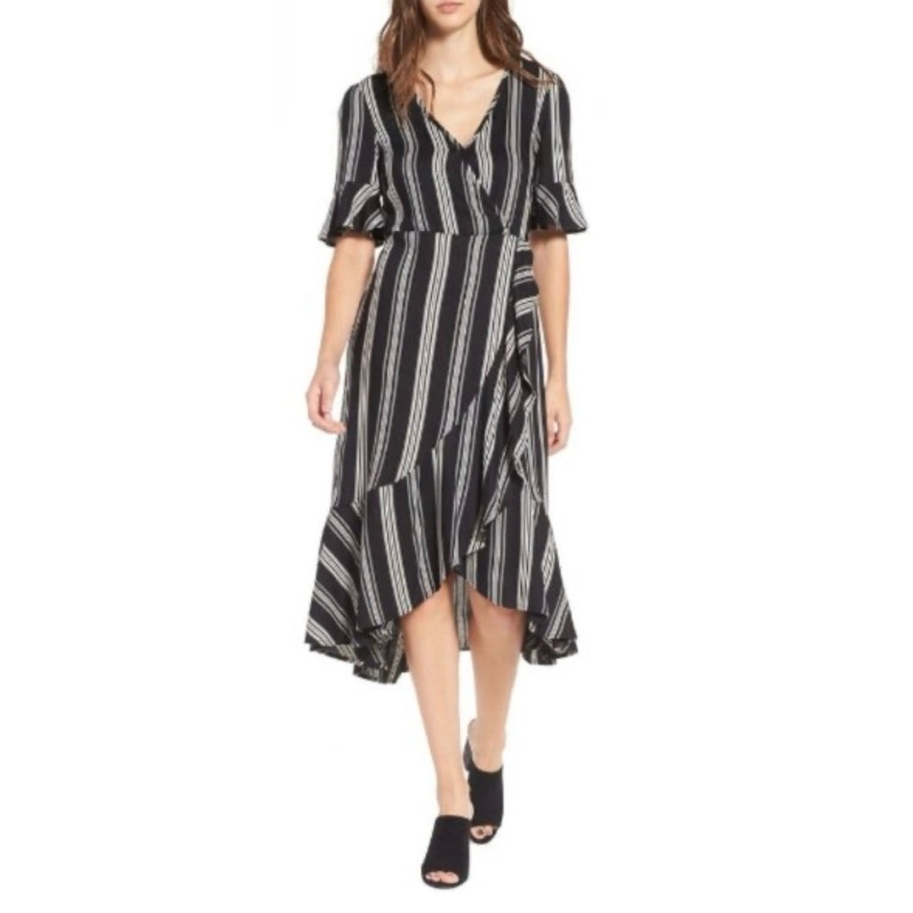 Band of Gypsies Black White Striped Boho Midi Dress Size M